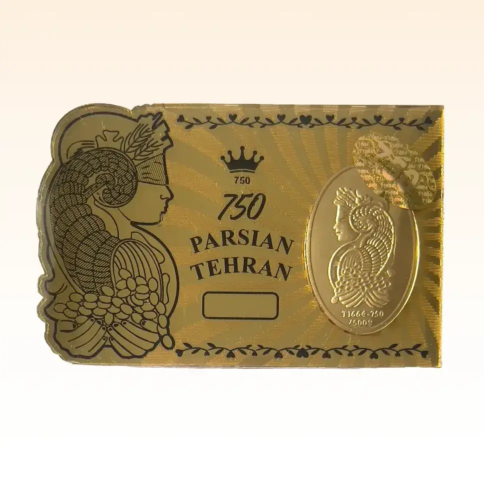 شمش طلای ۱۸ عیار طرح ملکه طلائی پارسیان طهران (وتوس گلد) وزن 1.5 گرم