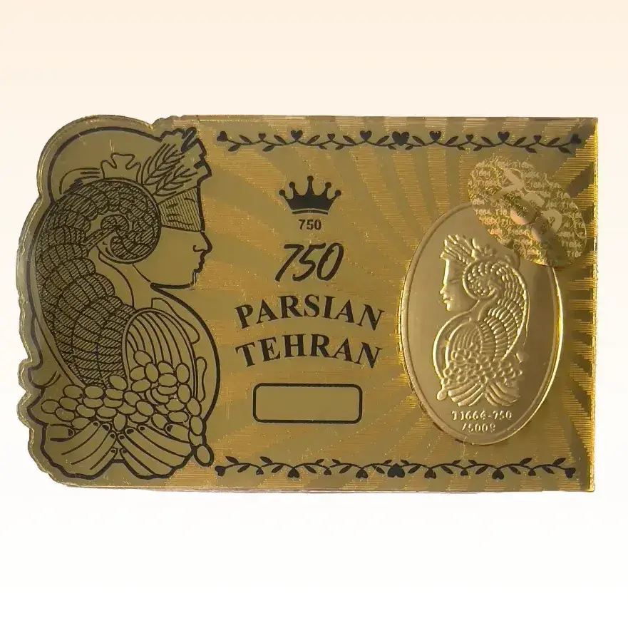 شمش طلای ۱۸ عیار طرح ملکه طلائی پارسیان طهران (وتوس گلد) وزن 1.2 گرم
