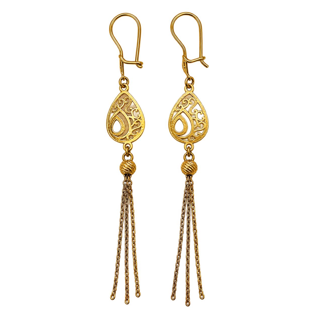 گوشواره طلا 18 عیار آویز مدل ترمه وزن  1.840 گرم 